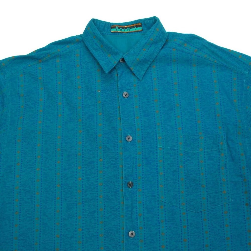 Vintage 90's Turquoise Aztec PERMIT Print Button Long Sleeve Mens Shirt XL /338